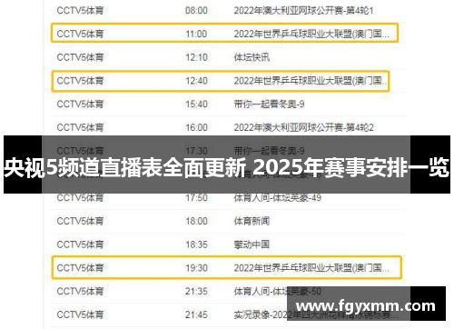央视5频道直播表全面更新 2025年赛事安排一览